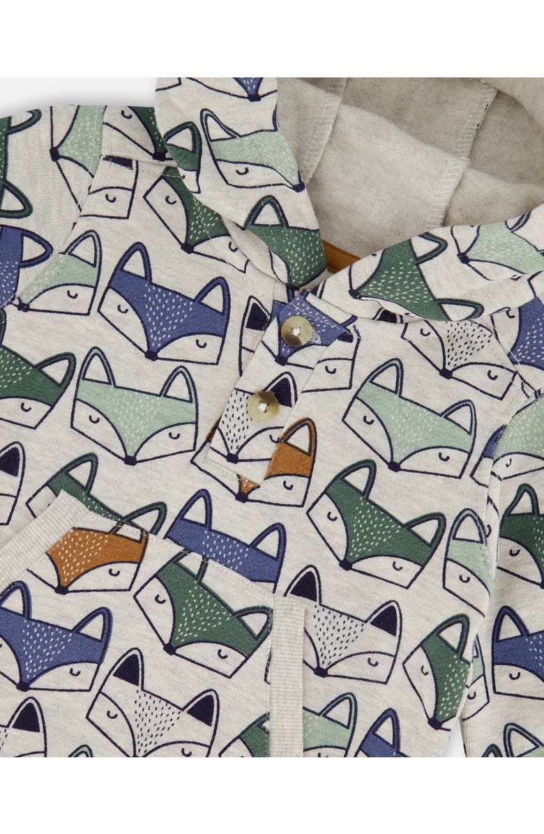 Deux par Deux Baby Boy's Printed Fox Hooded Fleece Jumpsuit Gray Mix, Alternate, color, 