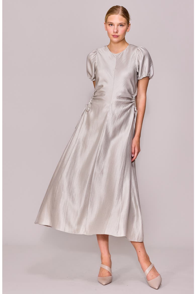 Side Cutout Puff Sleeve Midi Dress, Alternate, color, CHAMPAGNE