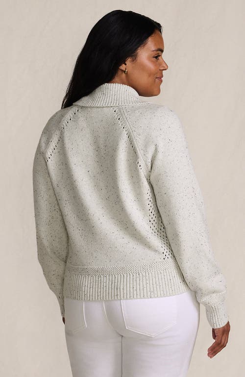 Lands' End Drifter Large Collar Zip Front Cardigan Sweater In White