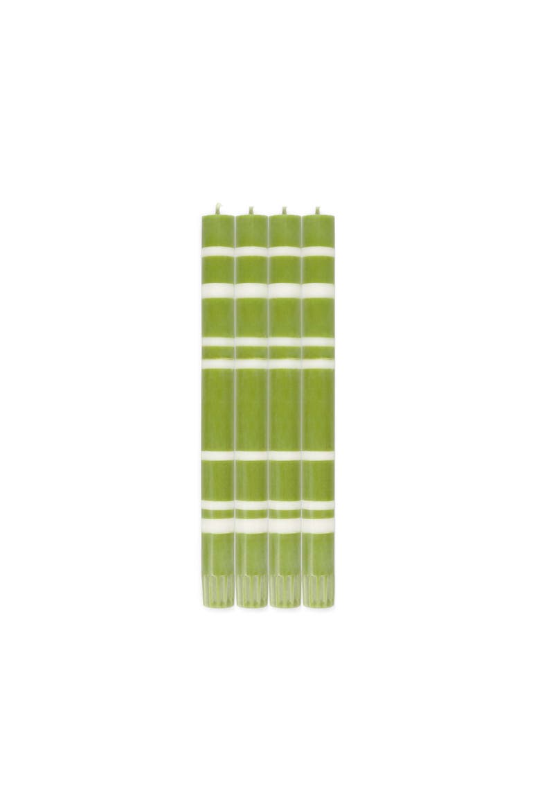 Striped Dinner Candles - Set of 4, Main, color, Pistachio Green, Pearl