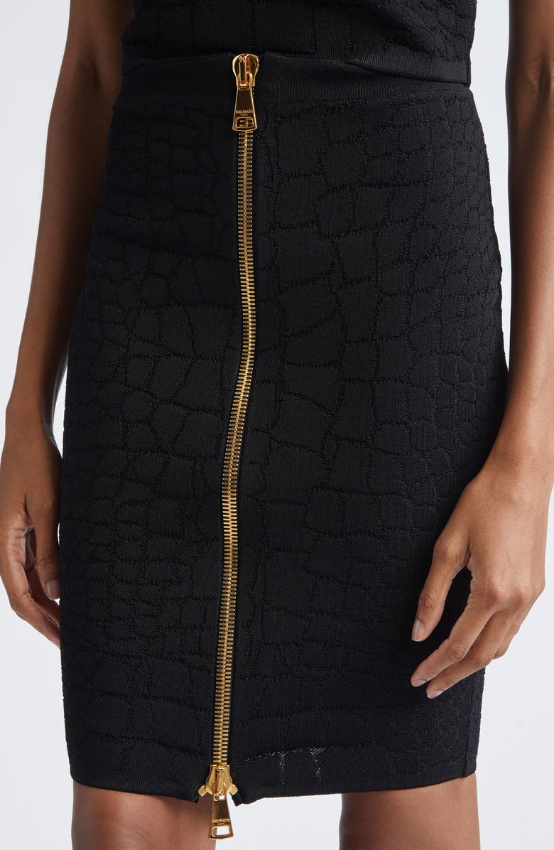 Balmain Croco Jacquard Zip Front Pencil Skirt, Alternate, color, Black