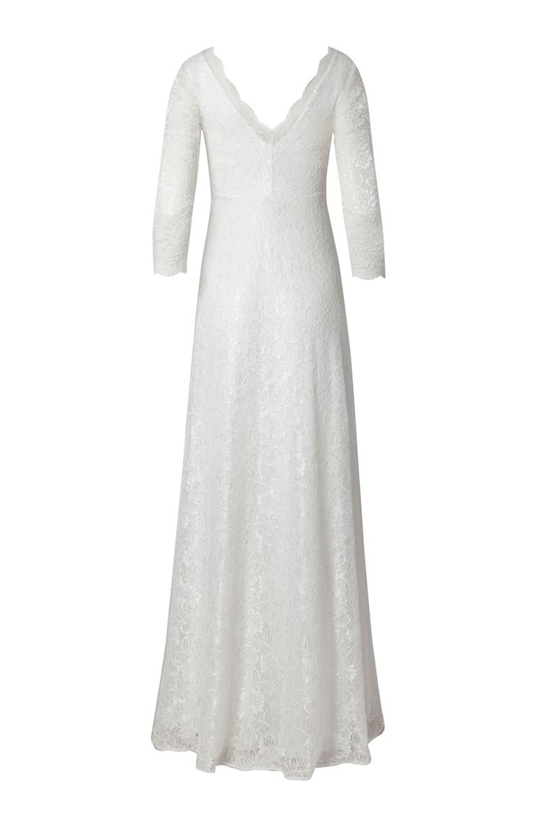 Anya 3/4 Sleeve V-Neck Lace Bridal Gown, Alternate, color, Ivory