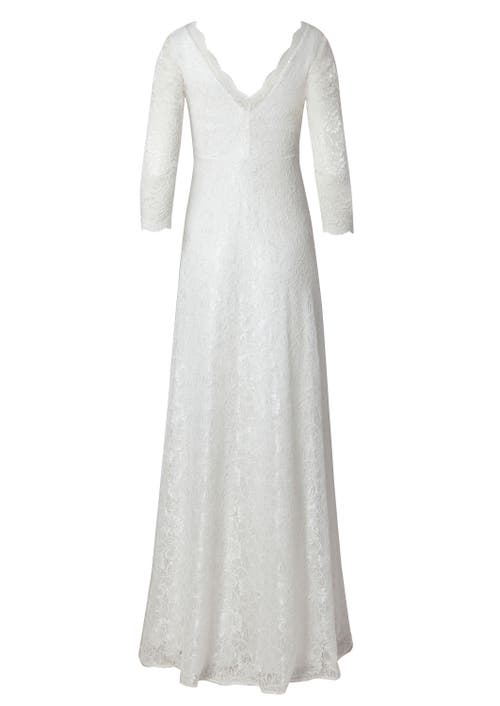 Alie Street London Anya 3/4 Sleeve V-neck Lace Bridal Gown In White
