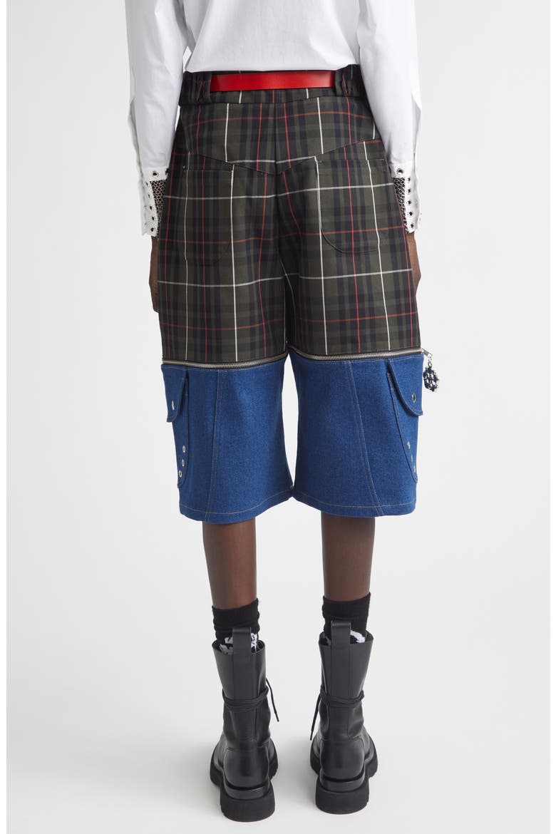 Chopova Lowena Tartan Extension Shorts with Detachable Denim