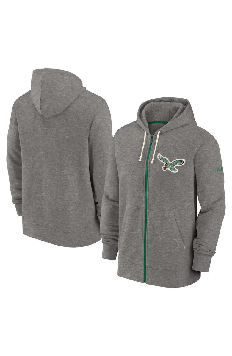 Nike Men's Nike Heather Charcoal Philadelphia Eagles Historic Lifestyle Full-Zip Hoodie, Main, color, 