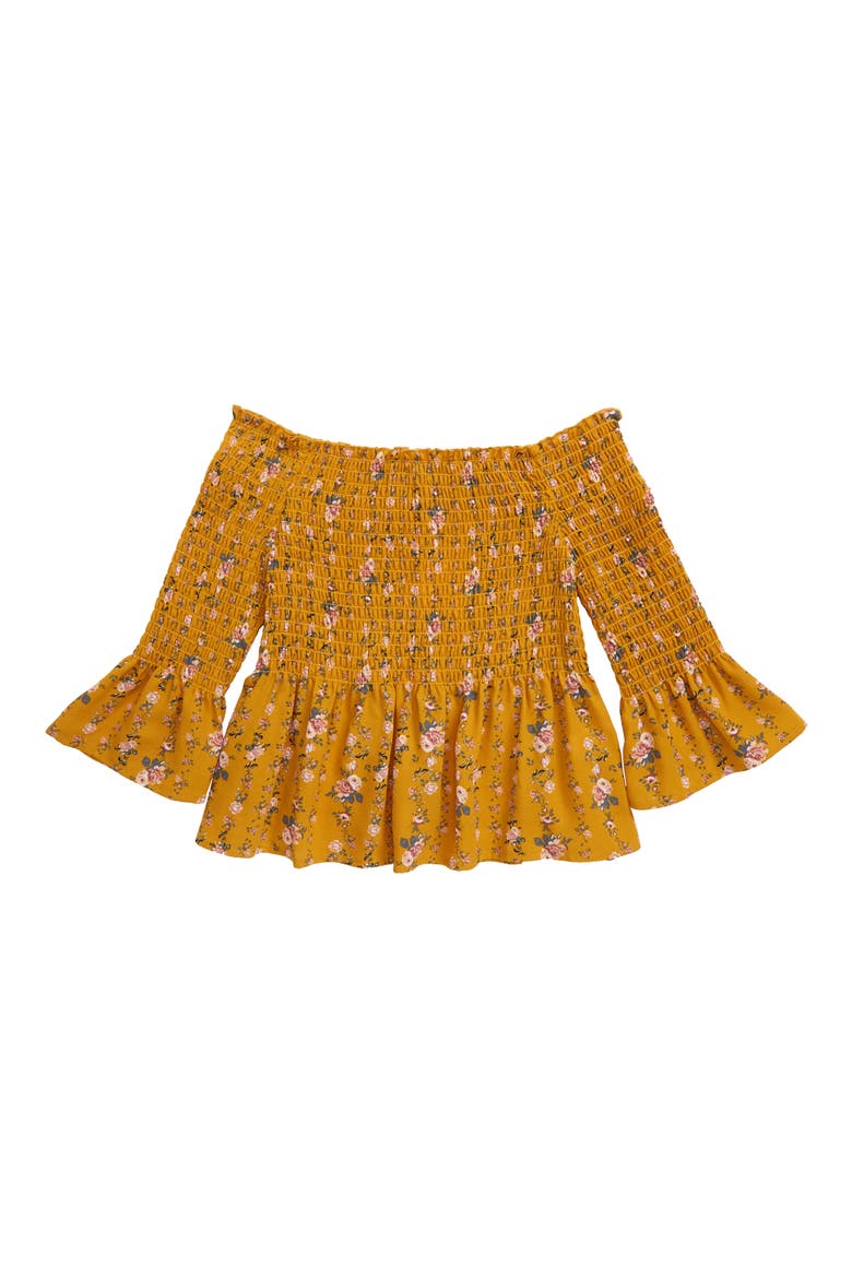 Floral Smocked Off the Shoulder Top, Main, color, GOLDEN PEONY