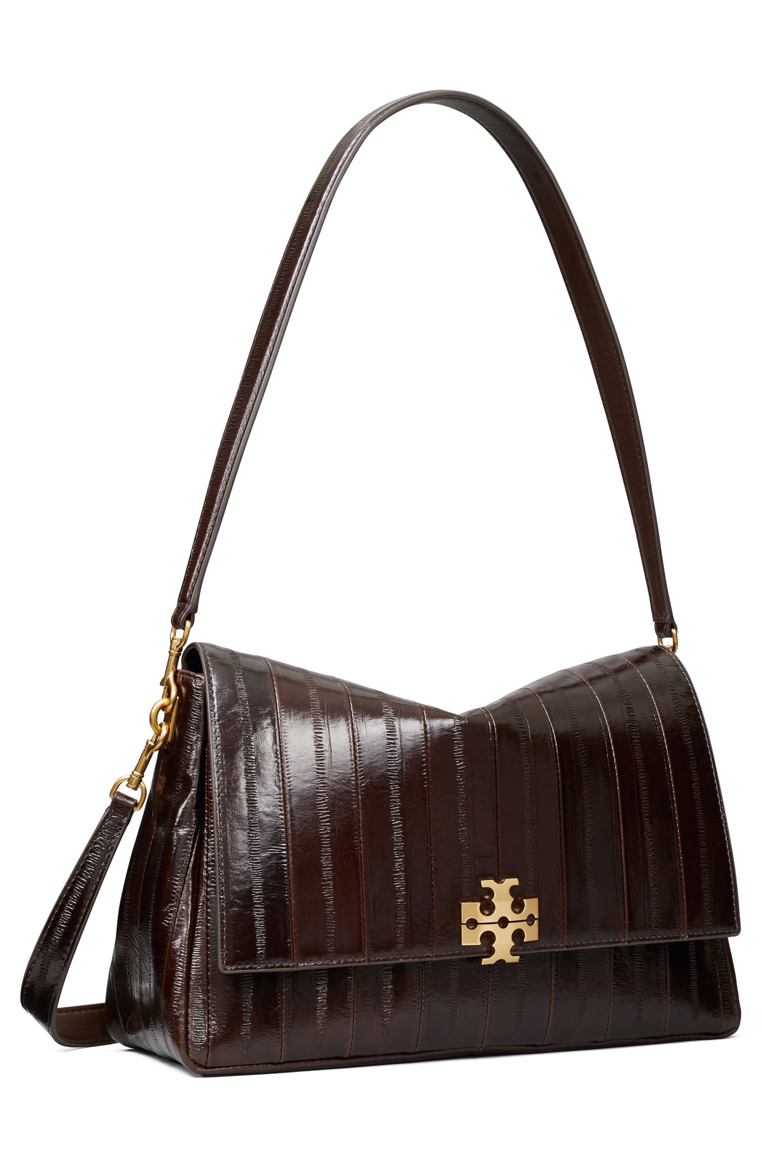 Charlie Eel Embossed Leather Shoulder Bag, Alternate, color, DARK BROWN