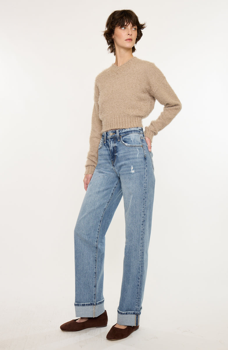 KanCan Kolbie High Rise Cuffed Wide Leg Jeans, Alternate, color, Medium Wash