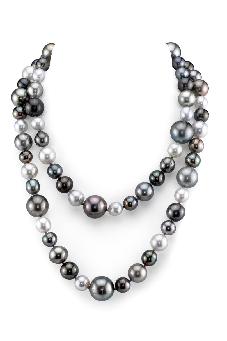 Opera Length 9-14mm Tahitian Multicolor South Sea Pearl Necklace, Main, color, White Gold Clasp