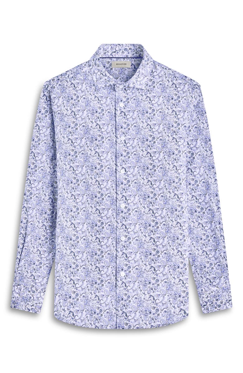 Bugatchi Axel Paisley Shaped Fit Stretch Cotton Button-Up Shirt, Alternate, color, Air Blue