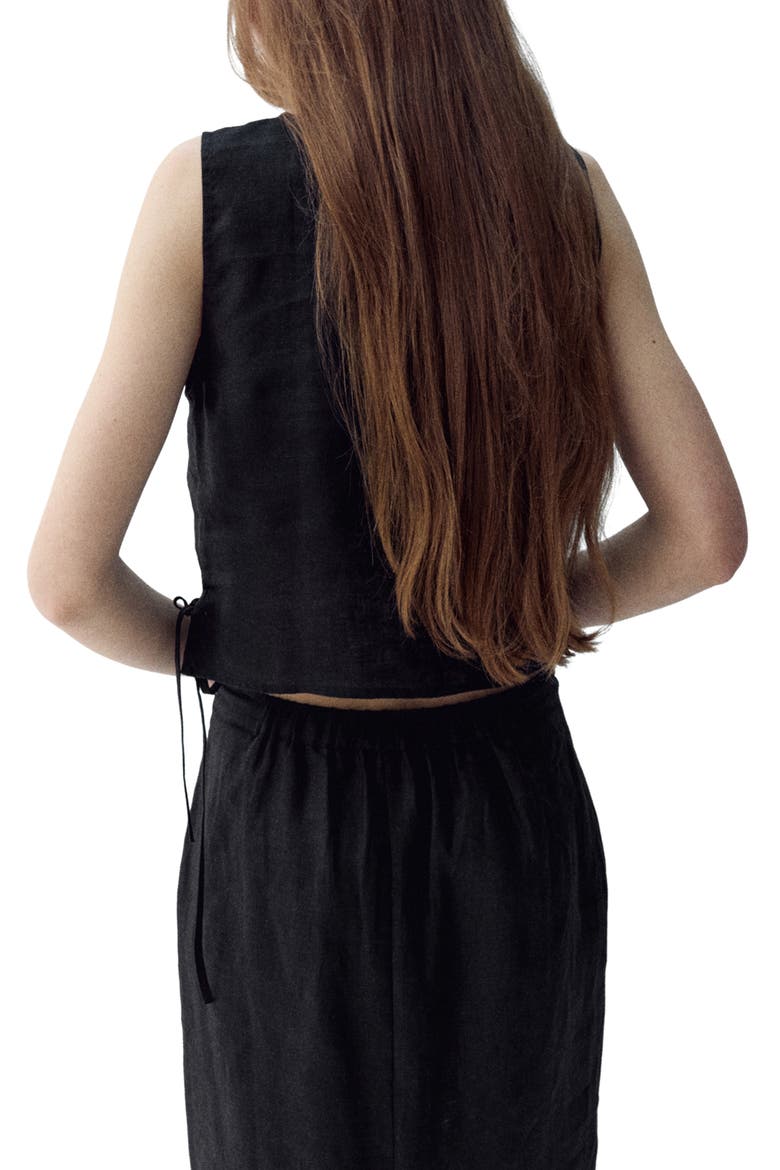 Side Bow Sleeveless Linen Top, Alternate, color, BLACK