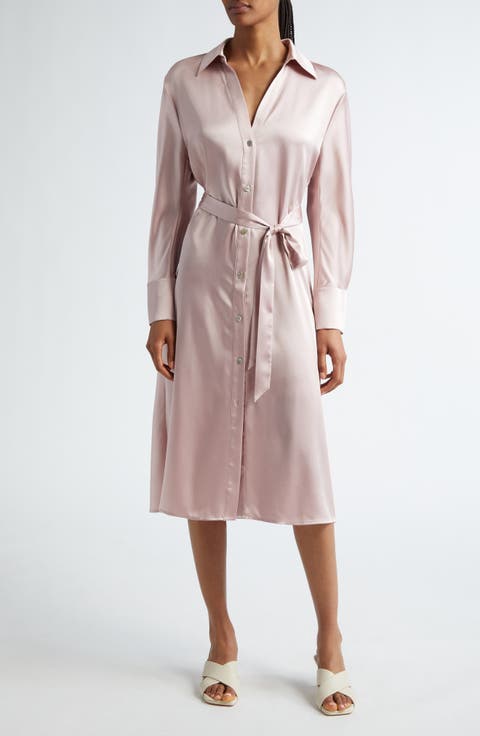 Nouveau Magnolia Long Sleeve Satin Shirtdress