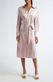 Vince Nouveau Magnolia Long Sleeve Satin Shirtdress