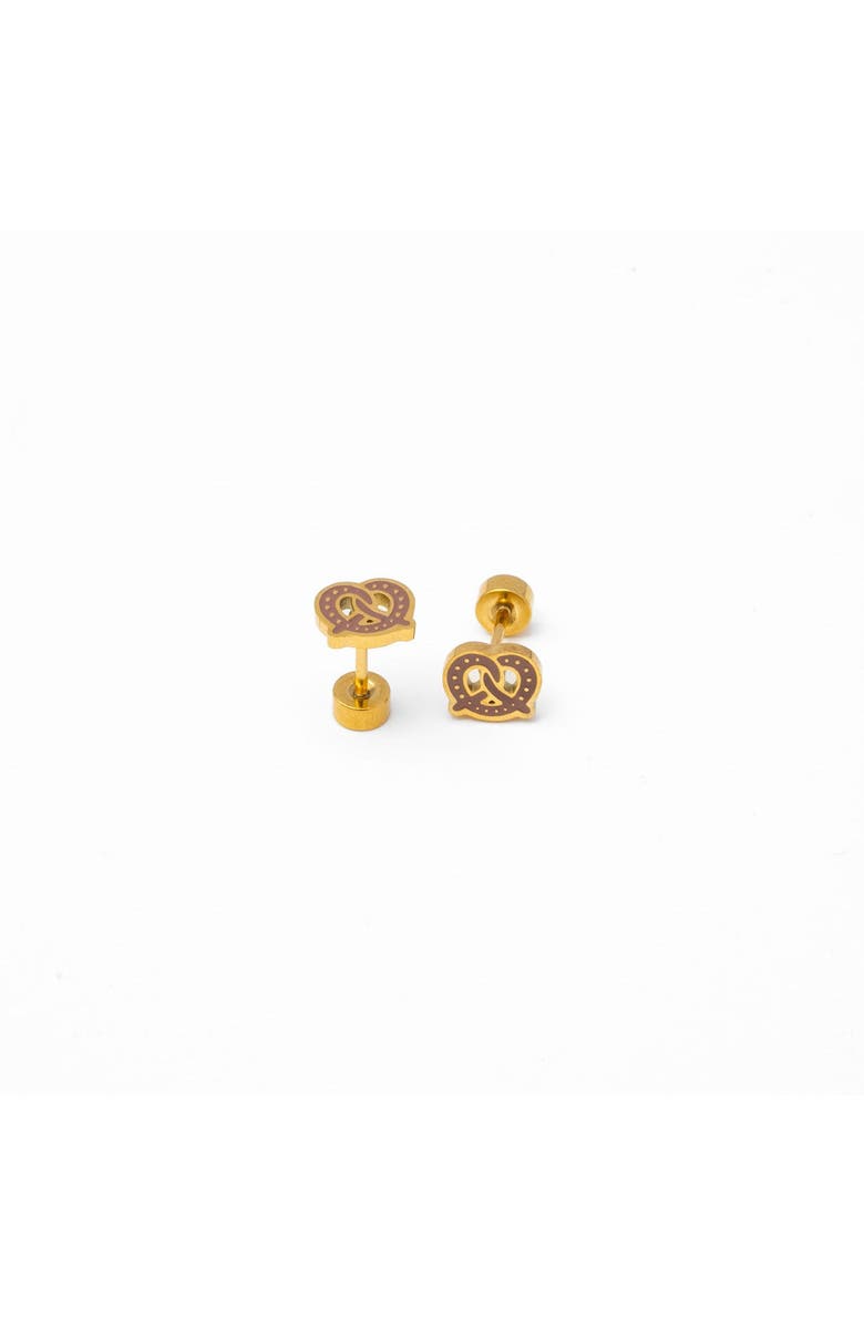 Pip Pop Soft Pretzel Stud Earrings, Main, color, Brown