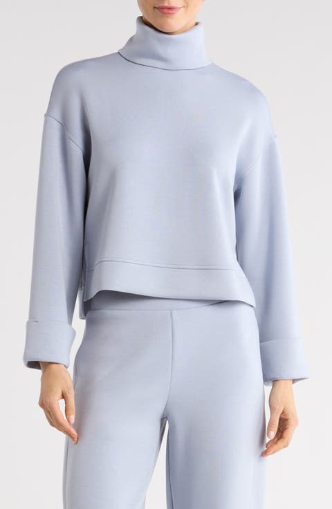 Cuffed Sleeve Crop Turtleneck Sweatshirt