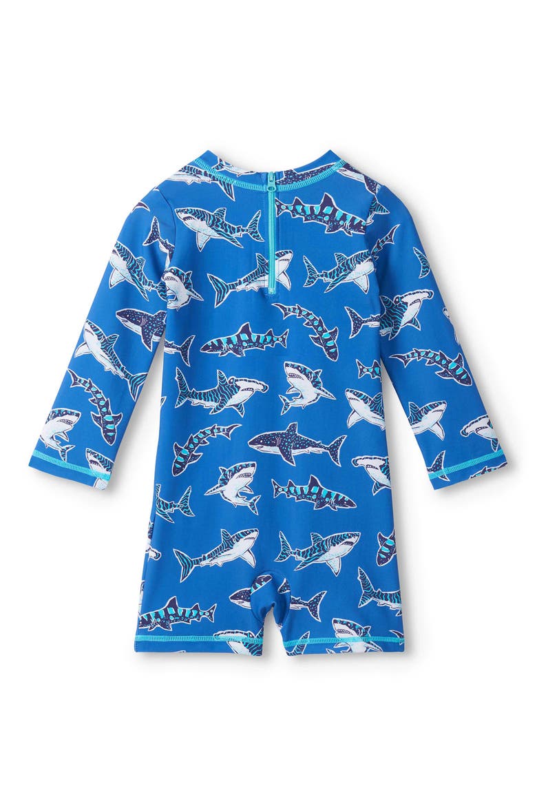 Patterned Sharks Long Sleeve One-Piece Rashguard Swimsuit, Alternate, color, DAPHNE