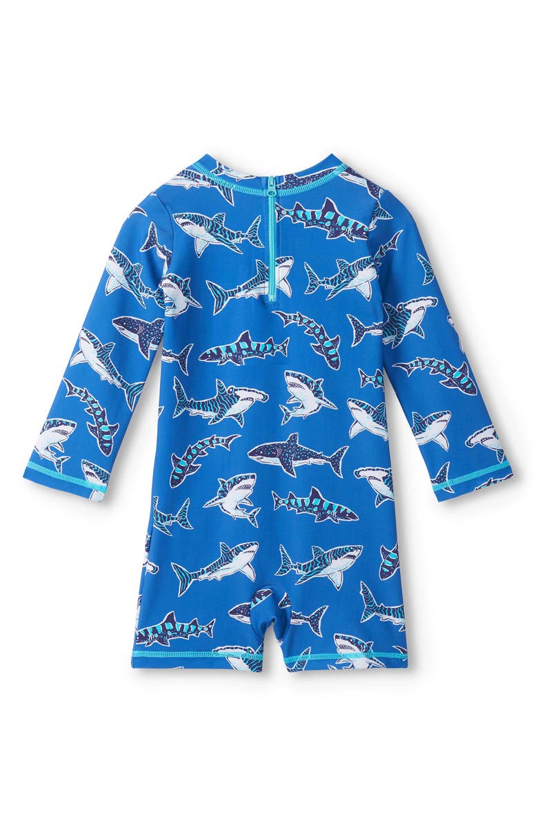Hatley Patterned Sharks Long Sleeve One-Piece Rashguard Swimsuit, Alternate, color, Daphne