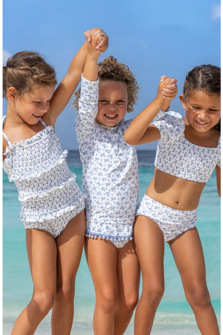 Kids' Cottage Floral Two-Piece Rashguard Swimsuit, Alternate, color, BLUE
