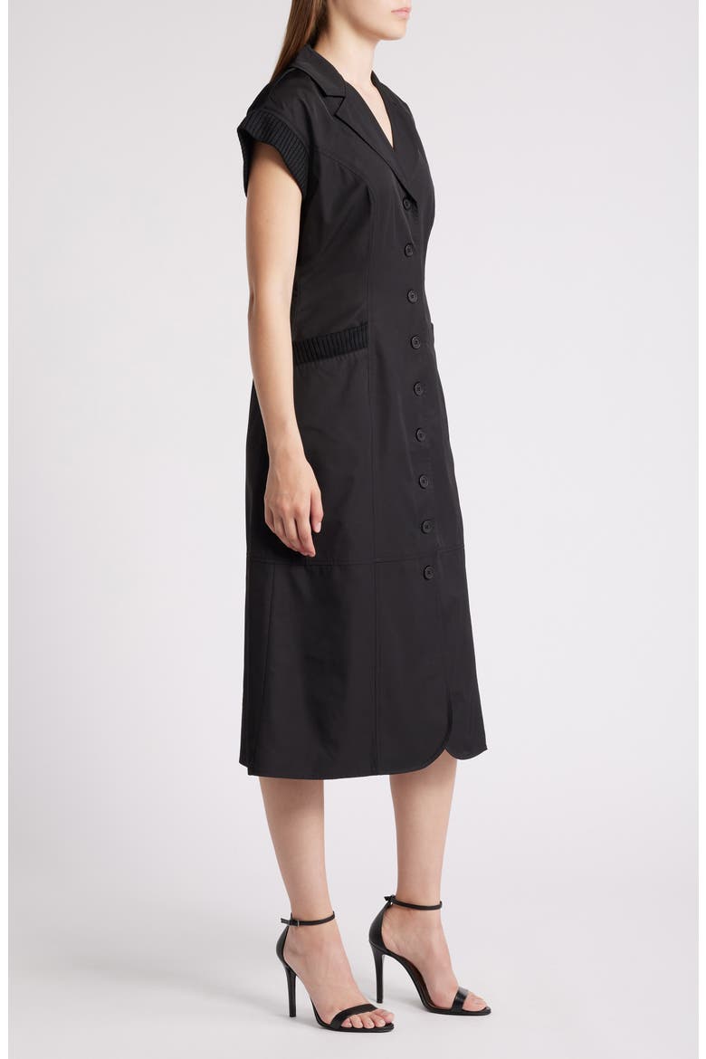 Millie Rib Trim Midi Dress, Alternate, color, BLACK