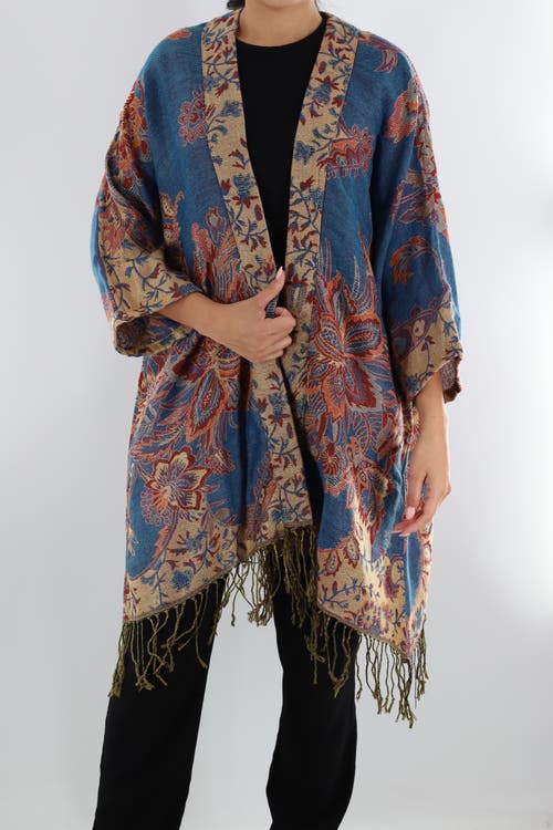 La Fiorentina Printed Ruana With Fringe