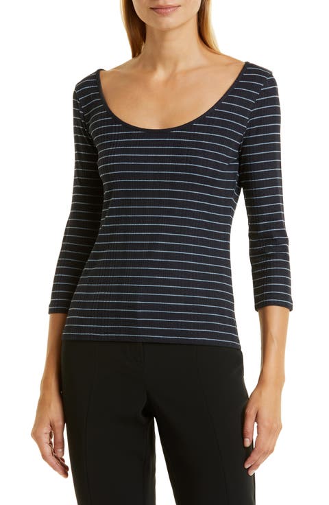Stripe Rib Scoop Neck Knit Top