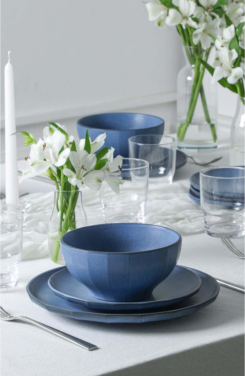 Stone Lain Rio Stoneware 16-Piece Dinnerware Set with Glasses, Alternate, color, Blue