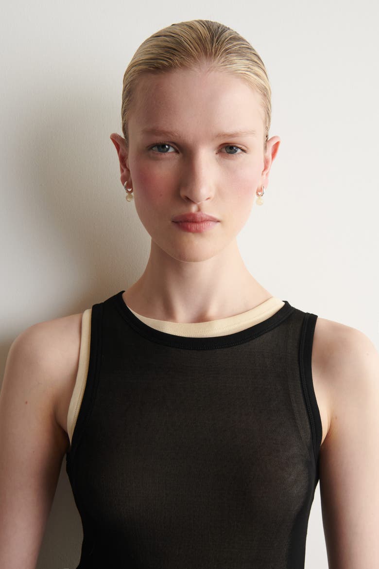 Ribbed Silk Tank Top, Alternate, color, BLACK