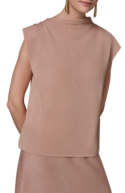 Shimmer Asymmetric Mock Neck Sweater