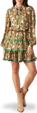 FLYING TOMATO Print Long Sleeve Minidress