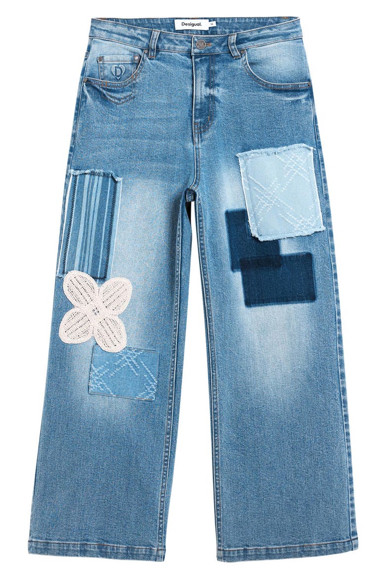 Patchwork Crop Jeans, Alternate, color, MEDIUM BLUE