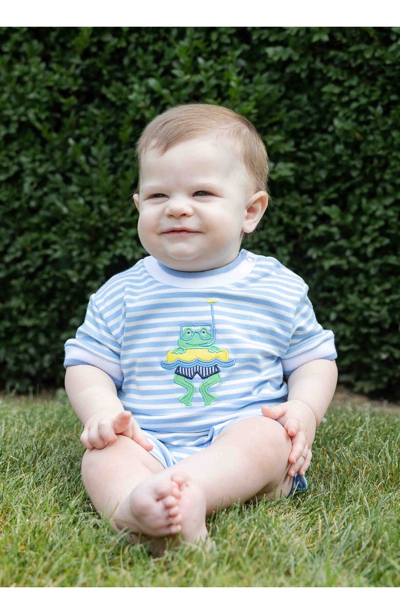 Florence Eiseman Stripe Knit Shortall With Frog, Alternate, color, Light Blue / White