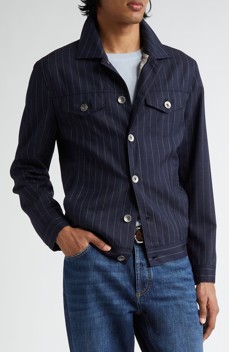 Brunello Cucinelli Pinstripe Virgin Wool Jacket, Main, color, 