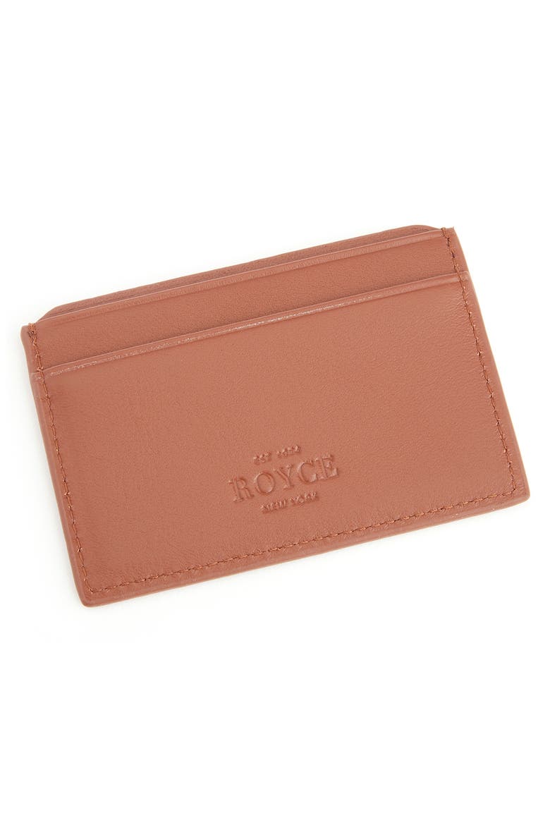 Personalized RFID Leather Card Case, Alternate, color, TAN- SILVER FOIL