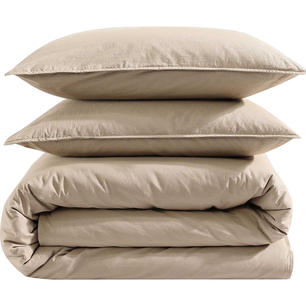 Calvin Klein Washed Percale Comforter & Sham Set In Camel Brown