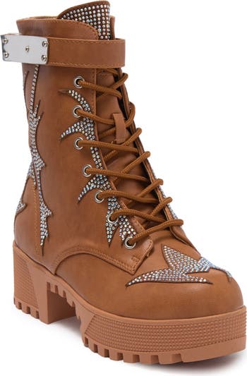 Rhinestone Lug Sole Combat Boot