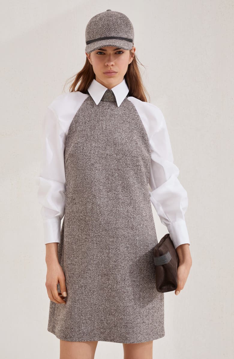 Brunello Cucinelli Tweed dress with monili, Alternate, color, Light Brown