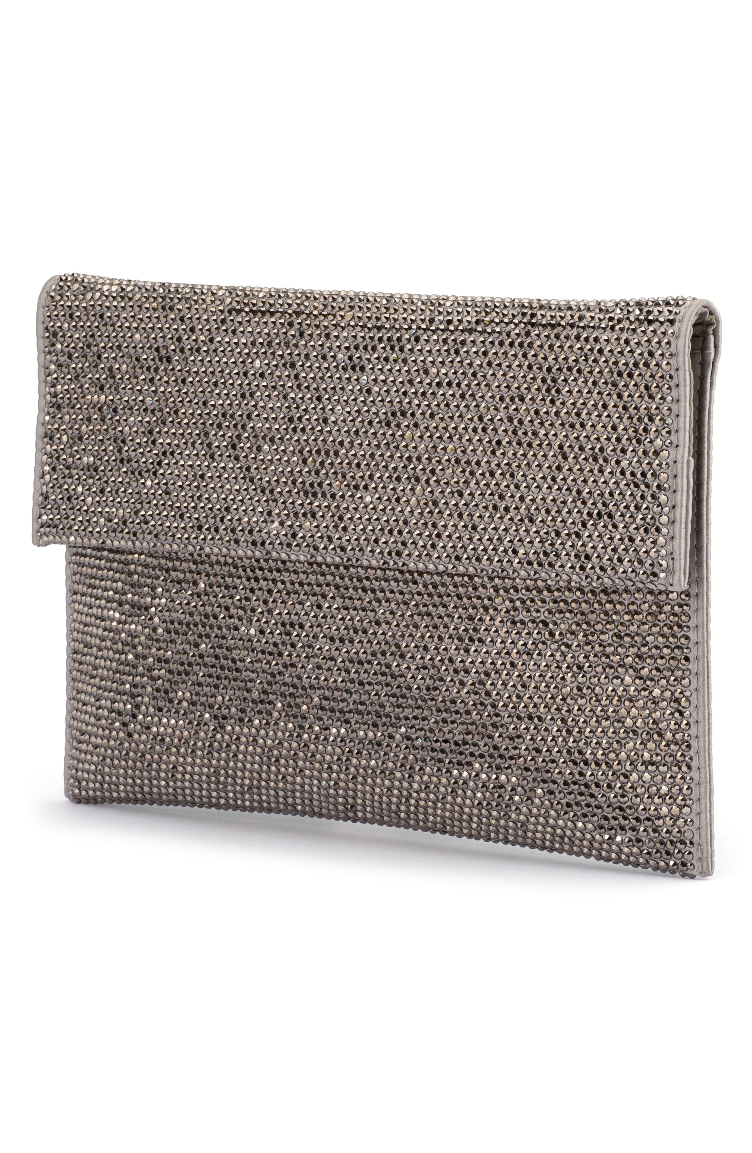 Olga Berg Cara Crystal Envelope Clutch, Alternate, color, Gunmetal