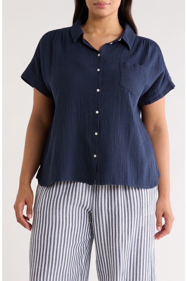 Cotton Gauze Button-Up Shirt, Main, color, NAVY STILL