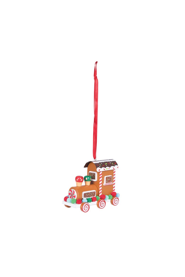 Gumdrop Gingerbread Train Ornament, Main, color, Brown