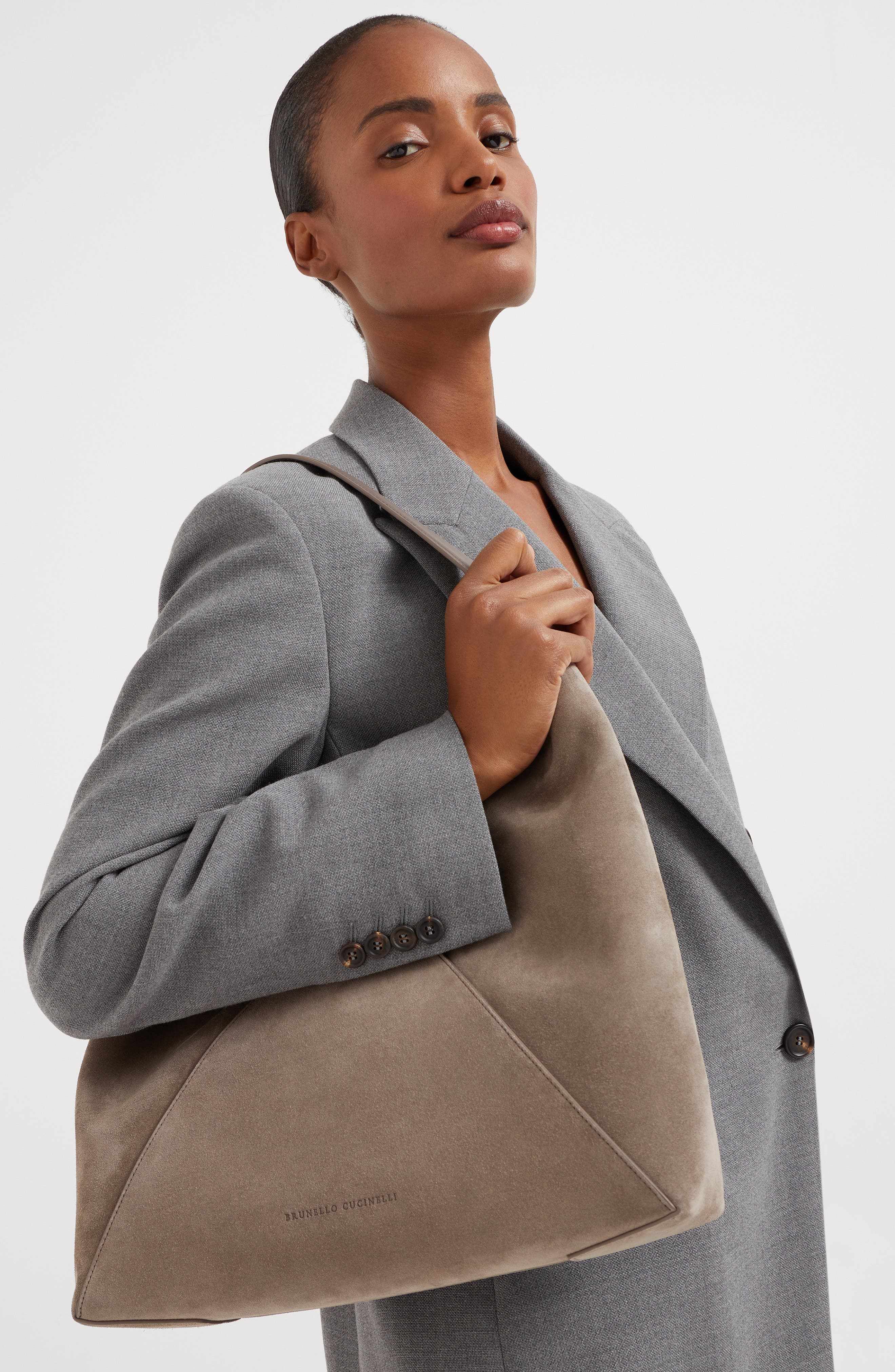 Brunello Cucinelli Sueded calfskin hobo bag, Alternate, color, 