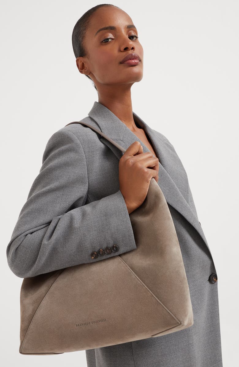 Brunello Cucinelli Sueded calfskin hobo bag, Alternate, color,