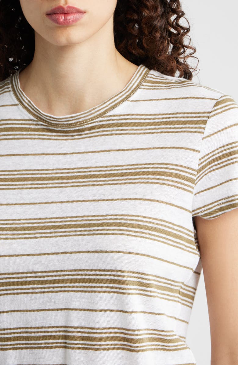 FRAME The Stripe Stretch Linen Baby T-Shirt, Alternate, color, Military Multi