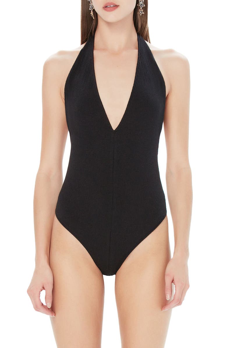 AFRM Clarice Ribbed Halter Bodysuit, Main, color, 