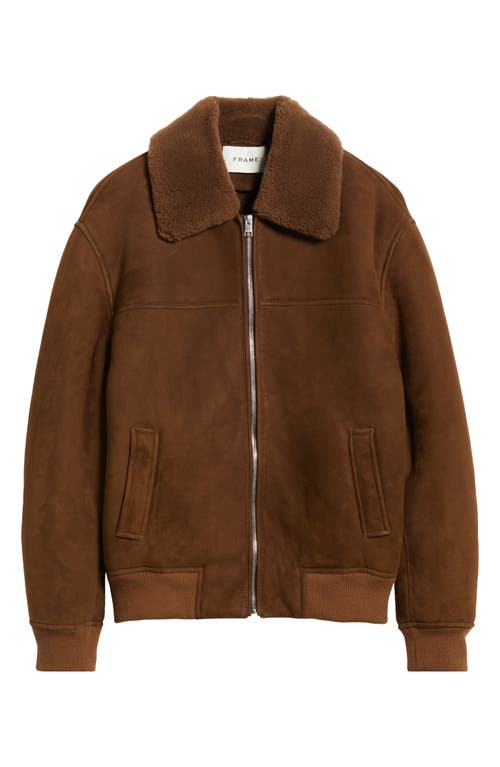 Frame Mens Dark Camel Shearling-trim Slip-pocket Regular-fit Suede Jacket In Dark Camel