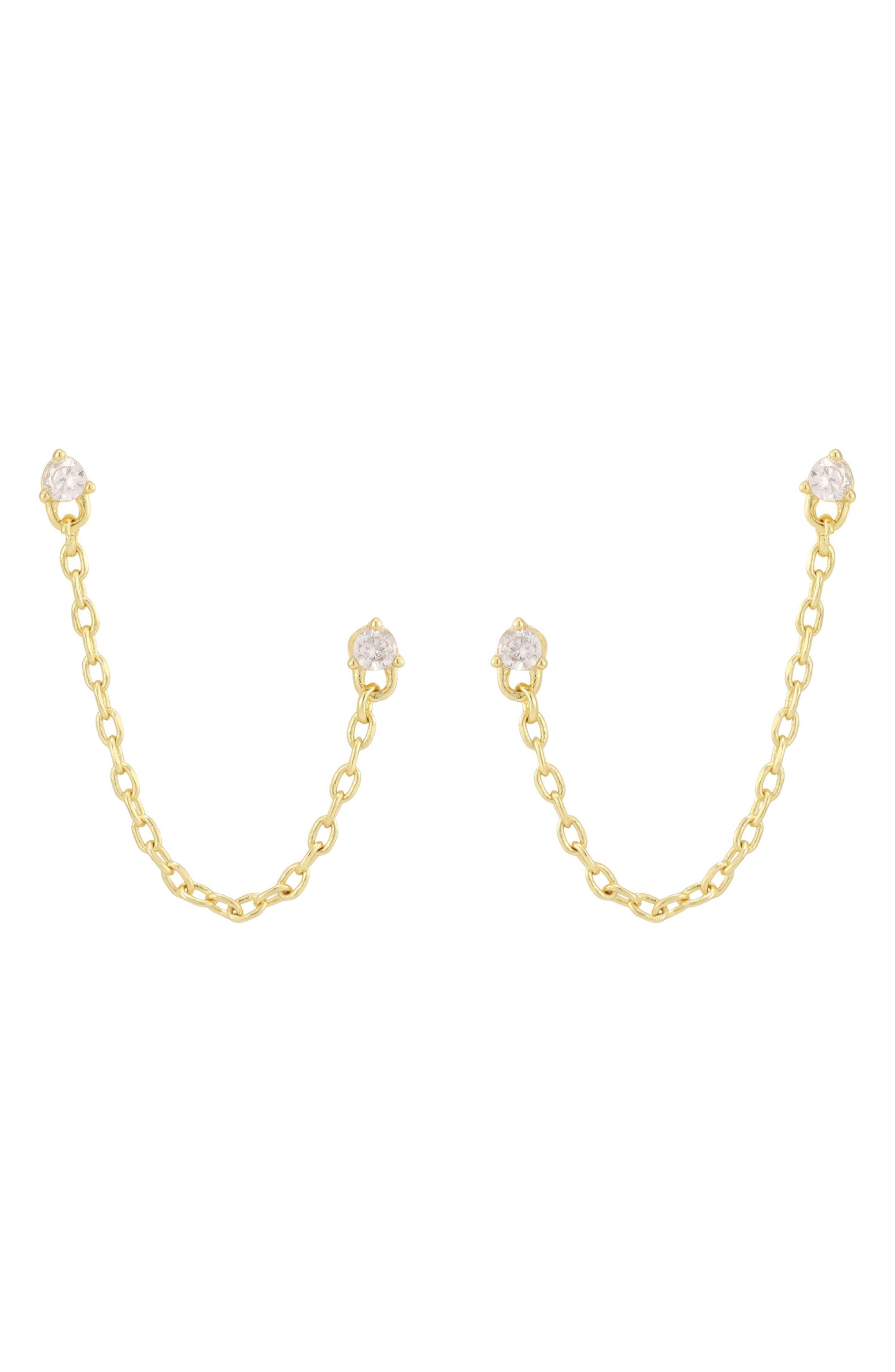 Double Piercing Chain Earrings