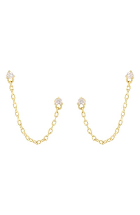 Double Piercing Chain Earrings