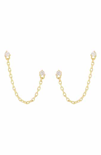 Double Piercing Chain Earrings