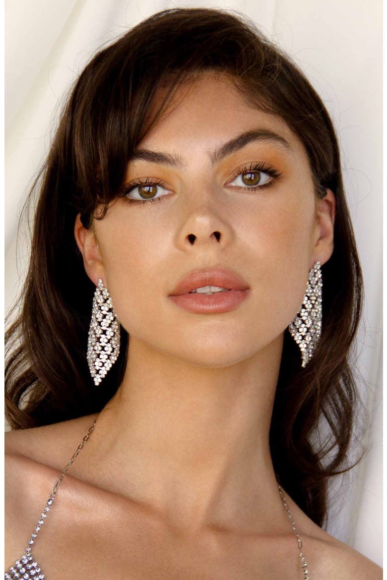 Swinging Crystal Drop Earrings, Alternate, color, SILVER