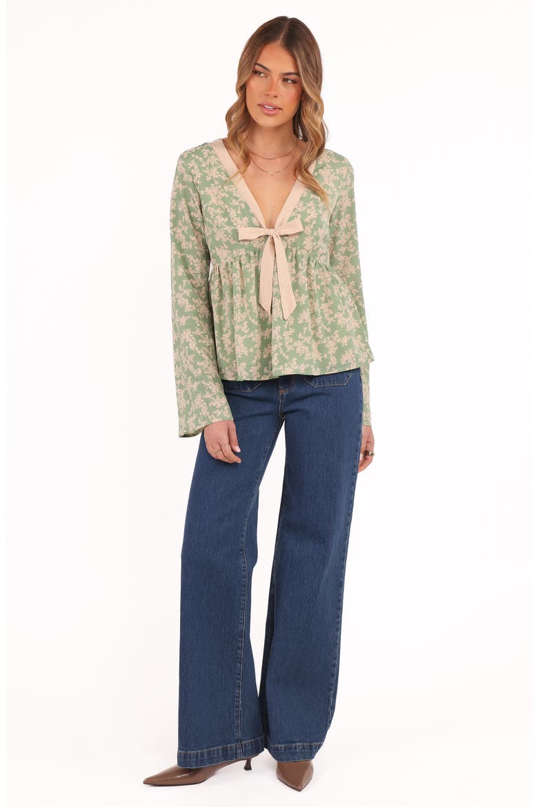 Reeva Tie Front Top, Alternate, color, GREEN FLORAL