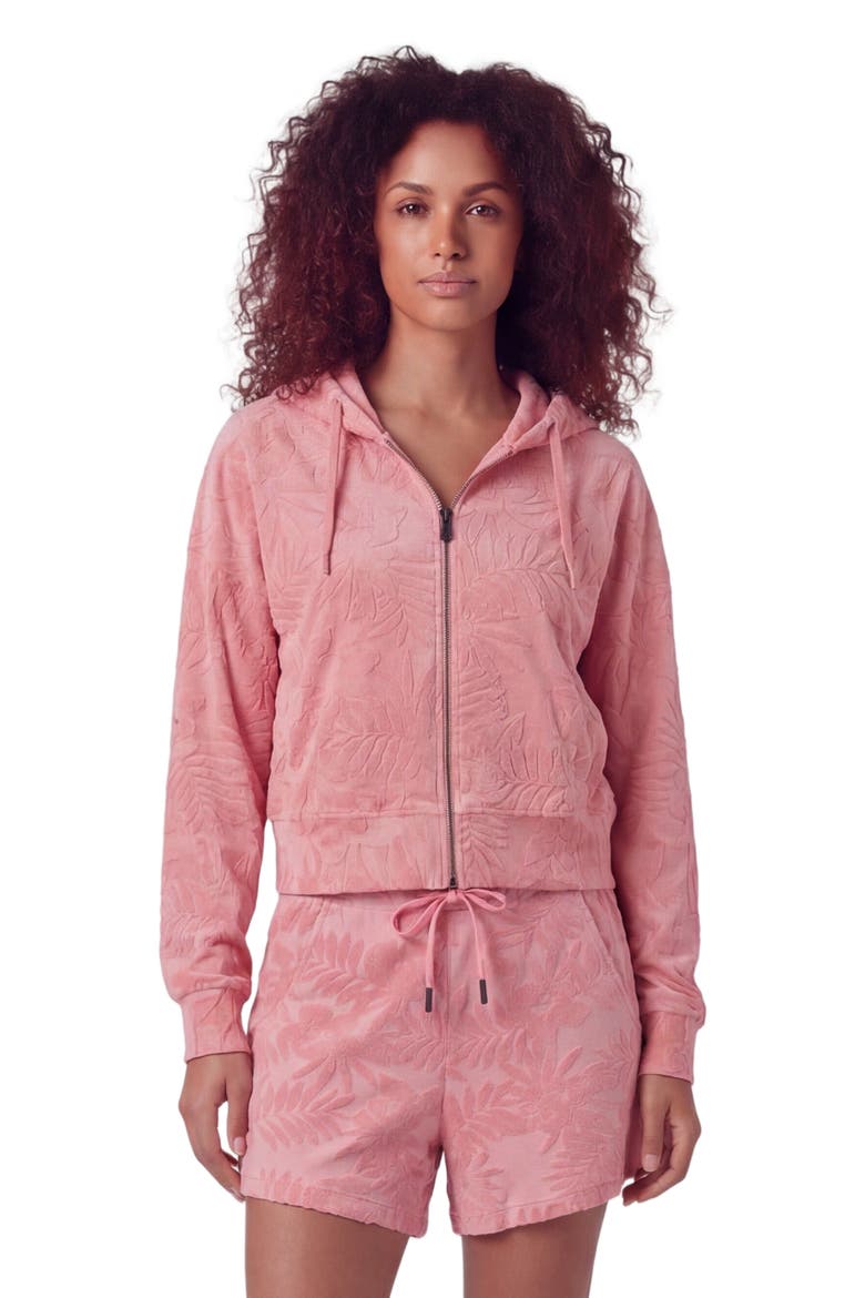 Womens Cropped Terry Toweling Zip Hoodie, Main, color, CORAL